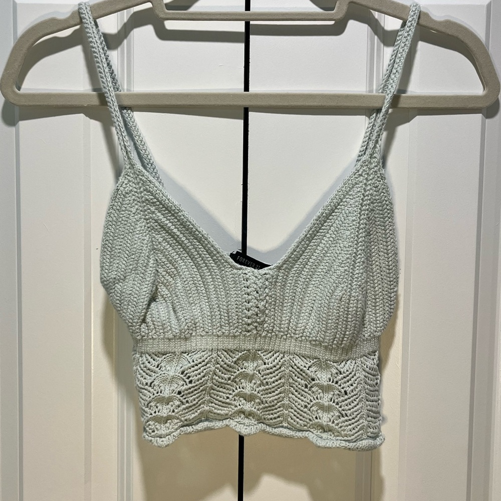 Forever 21 Light Green Knit Lace Tank Top
